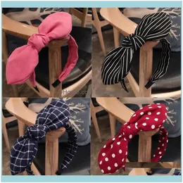 Aessories Tools ProductShaimeIkang Stripe / Dot / Plaid Print Hårband Tyg Big Öron Hårbåt för Tjejer Bow Bands Headband Aessories1 Drop D