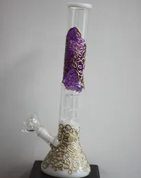 Bong di vetro alto e spesso Narghilè Tubi d'acqua Downstem Perc Smoking Beaker Bong Strumenti viola Heady Dab Rigs con ciotola