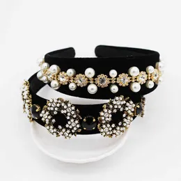 Baroque fashion black wild luxury personality headband New Baroque full pearl circle geometry retro hair accessories headband X0722