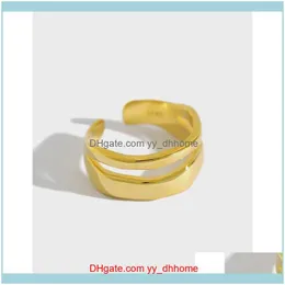 Jewelryearl S925 Sterling Sier Anéis Europeu Ins Duas Camadas Simples Retro Antique Mulheres Casamento Jóias Grupo Gota entrega 202