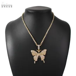 Declaração Big Butterfly Pingente Colar Chain Stromestone para mulheres Bling Tennis Crystal Jewelry Cader