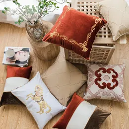 Yastık/dekoratif yastık 45x45cm retro lüks işlemeli yastık kapağı kahverengi kırmızı kadife yastık kılıfı kanepe bel ev dekor