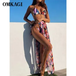 OMKAGI 3 Pieces Bikini Set Swimsuit Women Thong Leopard Padded Biquini Brazilian Bathing Suit Swimwear 210722
