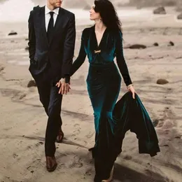 Nuovi abiti da sera di arrivo 2022 scollo a V velluto sirena caftano Dubai abiti da festa formale Longo abito da ballo maniche lunghe