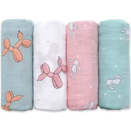 MUSLINLIFE BABY SWADDLE WRAP SOFT BAMBOO BOTTOM THECKET FÖR BARDER ANVÄNDNING Söt kanin Unicorn Whale 120 * 120cm 211105