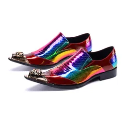 Sparkling Rainbow Laser Men Party Dress Shoes Pointed Toe Patent Leather Man Formal Shoes Club Prom Brogue Shoes