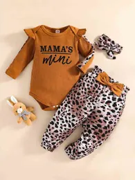 Baby Letter Graphic Ruffle Trim Bodysuit & Bow Dalmatian Pants & Headband SHE