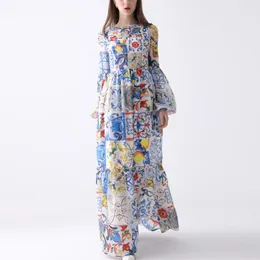 فستان عارضة مؤسسة مصمم الأزياء فستان ماكسي 7xl زائد الحجم المرأة طويلة الأكمام بوهو ملون زهرة طباعة الشاطئ