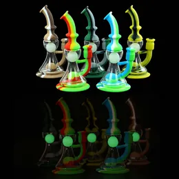 Brilho no cachimbo de água escuro bongos de vidro de silicone tubos de água Bubbler Ball Ball Tube Resistente ao calor