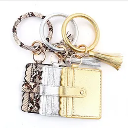 Tassel Keychain PU Leather Card Bag Snake Wallet Wristlet Key Ring Bracelet Square Card Wallets Fashion Accessories 18 Designs 400pcs DW5318