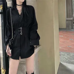 Solid Single-Breasted Shirt Dress Women Kendall Streetwear Satin Mini Dress Female Patchwork Autumn Temperament Dress 3190# 210527