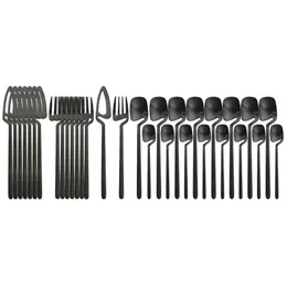 32 sztuk Matte Czarne Sztućce Zestaw Nóż Widelec Łyżka Kolacja Zastawa stołowa 304 Zestaw obiadowy Ze Stali Nierdzewnej Bar Party Flatware Srebra Set 211112