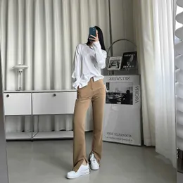 Loose Suit Pants Women Spring 2021 High Waist Brown Black Casual Split Trousers Straight Femme Pantalon Korean Style Spodnie Q0802