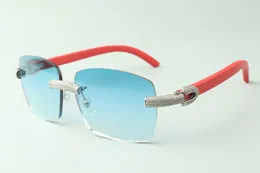 Direct sales micro-paved diamond sunglasses 3524025 with red wooden temples designer glasses, size: 18-135 mm