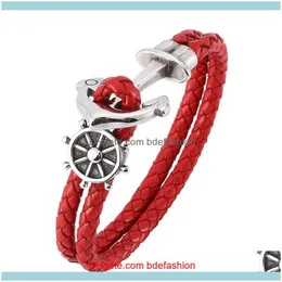 Bracelets de j￳ias de j￳ias de charme Bracelets de couro vermelho Men￧￣o de joalheria Anchor Birthday Party Gift BB0179 Drop Delivery 2021 YIW9R