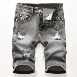 Мужские джинсовые шорты рваные летние бриджи дыры проблемные бермуды мужские растягивающие колена длина старинные короткие джинсы мужчины 210714
