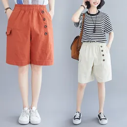 Shorts pour femmes moitié femmes mode d'été orange taille élastique bouton poches tout-match de base mince unique lâche décontracté simple pantalon court
