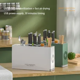 Organização de armazenamento de cozinha Smart UV desinfetando o suporte do rack de faca de faca de faca com duas roupas de mesa de corte de corte