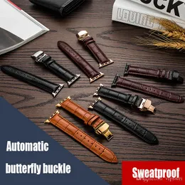 För Apple Watch Smart Klockor Läderband 316 Automatisk Butterfly Buckle Cowhide Wrist Armband Strap Iwatch All Universal Ready Stock