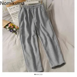 NoMikuma Flece Причины прямые длинные брюки осень зима женские брюки причинно-следственные натягивание высокие талии брюки панталон 6d128 210427
