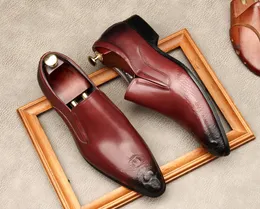 Slip на Мужчины Оксфорд Кожаные Обувь Бизнес Свадебная Обувь Натуральная Кожа Заостренный Носок Формальная Обувь Черная Вечеринка Обувь Лоферы