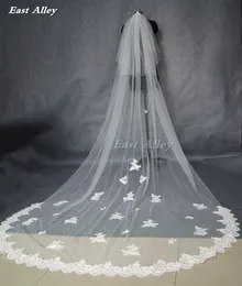 Popular New Style White or Ivory 2 Layer Blusher Veil 3 Meters Lace Edge Cathedral Length Wedding Bridal Veil X0726