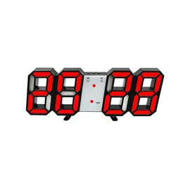 LED Cyfrowy USB Duży zegar ścienny 3D Nowoczesny design Elektroniczny zegary na ścianie Luminous Alarm Table Clock Home Decoration 211111