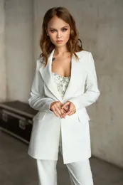 Fashion White Slim Mother of the Bride Pants Suits Women Ladies Evening Party Tuxedos Formal Work Wear For Wedding 2 pcs304a