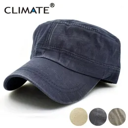 Шариковые шапки климат 2021 Spring Simple Solid Heavy Passed Denim Cotton Plat Top Hat Men Women Регулируемая охотничья армия