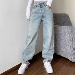 ママジーンズ女性のジーンズバギーハイウエストストレートパンツ女性ホワイトブラックファッションカジュアルルース未定義ズボン211101