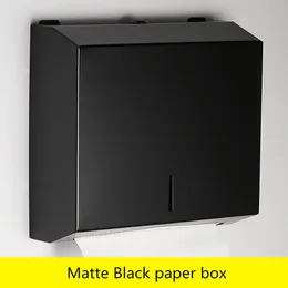 Black Matte Paper Box Bathroom Paper Towel Dispenser Wall Mount Stainless Steel Tissue Holder Commercial Paper Hand Towel Rack 210320