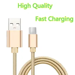 Нейлоновый плетеный высокоскоростной USB-кабель типа C 2А, 1 м, 2 м, 3 м, микро-кабель для быстрой зарядки данных для синхронизации данных для планшетов, Android, металлический корпус, USB-телефонный шнур