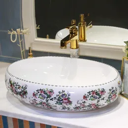 Avrupa Vintage Stil Seramik Sanat Havzası Lavabolar Tezgah Üstü Lavabo Banyo Lavabolar Vaniites Banyo Gemi Lavabo Oval