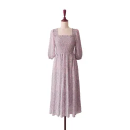 Возможно, у вас фиолетовый цветочный принт Slash шеи половина рукава шифоновое платье MIDI середина теленка летний старинный D1200 210529