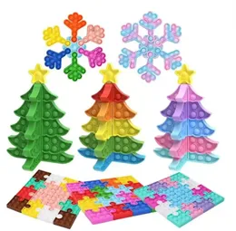 Fidget Toy Push Bubble Pussel Snowflake Cube Stitching Christmas Tree Kids Desktop Pusselsfinger Lindra ångest Squeze Bauble Decompression Leksaker DHL