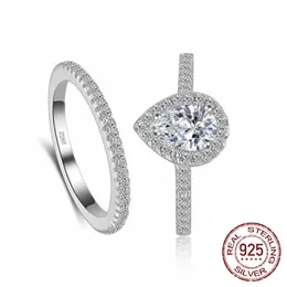 Original Solide 925 Sterling Silber Zwei Ringe Sets Glanz 7mm Zirkon Hochzeit Verlobungsring Für Frauen Mode Schmuck Geschenk box J-037