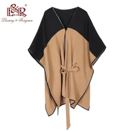 2021 Design Waistban Dess Winter for Ladies Cashmere Wool s Leather Hem Shawl Knitted Women Poncho Scarf