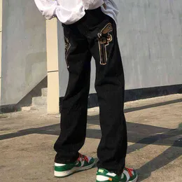 Pantalones vaqueros Retro con bordado de personalidad para hombre Jeans casual holgados calle alta europea y americana estilo Hip 0309