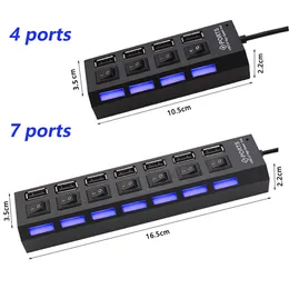 USB 2.0 Multi-USB-Splitter-Netzteil 4/7 Port-Multiple Expander 2.0 USB mit Schalter für PC