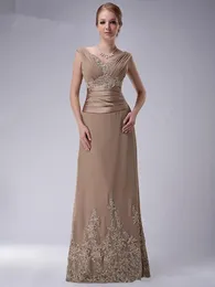 Capped v nacke afton klänningar ruched spets applique lång prom klänning dragkedja tillbaka golv längd cocktail party bride vestidos