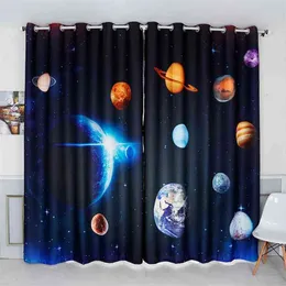 Budloom 3d digital printing planet curtain for kids room cartoon curtain modern style window drape for bedroom 210913