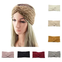 Szydełka Szeroka opaska na głowę Podwójna Twist Cross Hairband Kobiety Ogólniejszy Ear Head Wrap Jesienią Zima Dzianie Wełny Stretch Hair Band