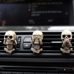 Evil Skull Trio Statue A Set Of 3 With Air Freshener Car Air Outlet Ornament Home Decor Decoration Accessories Room Decoration 210607