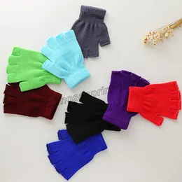 Candy Color Half Finger Fingerless Gloves For Women Men Simple Woolen Knitted Wrist Gloves soft Winter Warm Workout Gloves