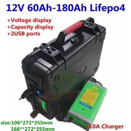 GTK防水12V 60AH 80AH 100AH 120AH 130AH 150AH 180AH LifePO4バッテリーをトローリングするモーターソーラーシステム+10A充電器