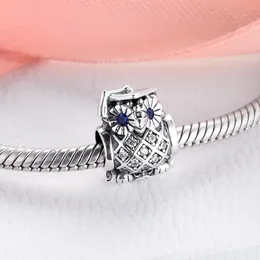 Autentyczne 925 Sterling Silver Jewelry Swiss Blue Owl Urok Charms pasuje do European Pandora Style Bransoletki Bransoletki Naszyjnik