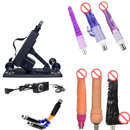 Akkajj Sexmöbler Vuxen Massage Machine Gun Electric Telescopic Machines Guns med 3XLR Silicone Dido Attachments