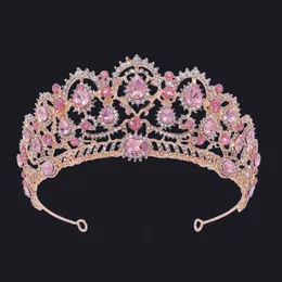 Vintage barock rosa kristall tiara krona för drottning diadem brud krona tiaras brud huvudband bröllop hår smycken tillbehör x0625