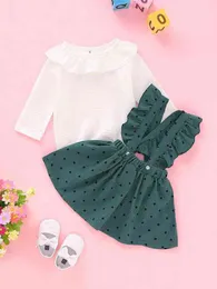 Baby Girl Ruffle Rib-knit Romper With Polka Dot Skirt SHE