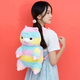 alpacasso mini backpack Amuse Alpaca Cute Plush Pink Stuffed Animal Satchel Bag with Adjustable Strap resistant fabric Alpacasso Alpaca Fluffy Mini Backpacks: